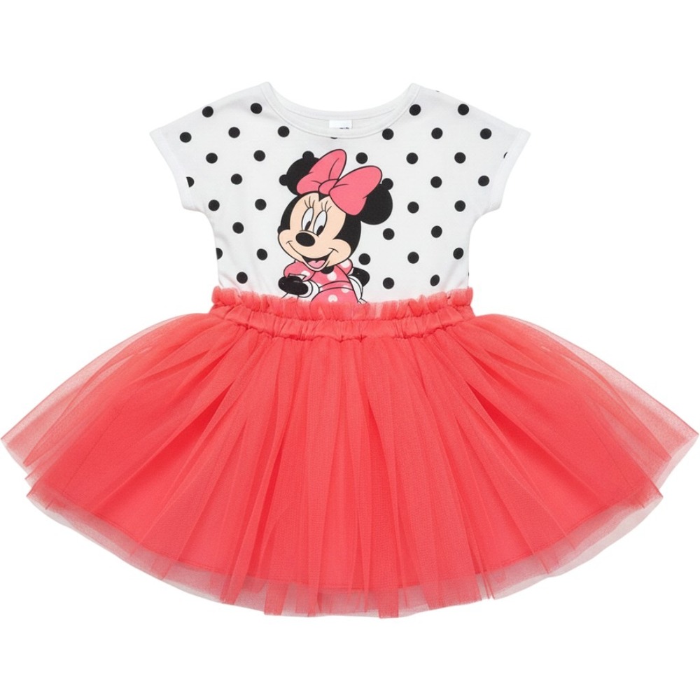 Disney Dress Girls Pink Minnie Mouse Tulle Skirt Polka Dot Tutu Bow Accent